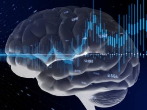 Image of a brain with neurofeedback therapy map on top of it