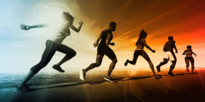 Image of a group of runners at sunset to portray cognitive development.